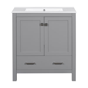 English Elm 30" Gray Bathroom Vanity with Undermount Sink, Solid Wood Frame, Soft-Closing Doors & Drawer Organizer, Spacious Storage, Transitional Design WF324043AAE