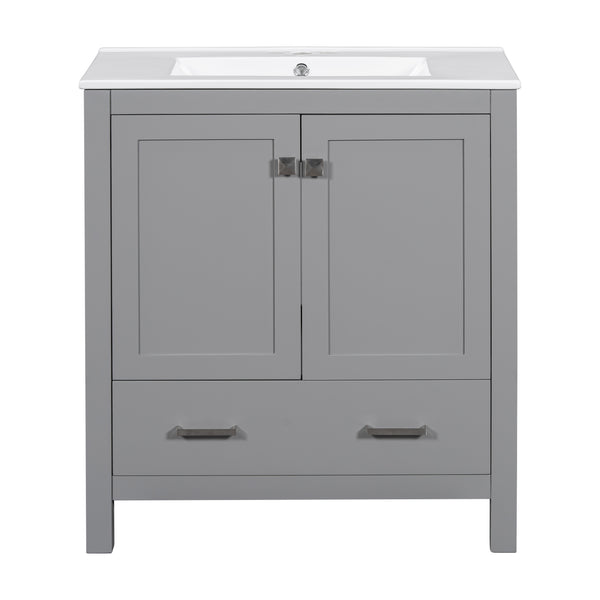 English Elm 30" Gray Bathroom Vanity with Undermount Sink, Solid Wood Frame, Soft-Closing Doors & Drawer Organizer, Spacious Storage, Transitional Design WF324043AAE