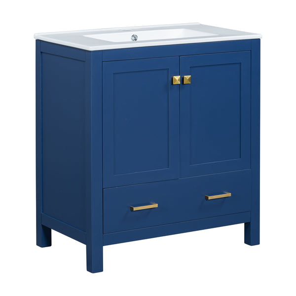 English Elm 60" Blue Double Vanity with Ceramic Sinks, Solid Wood Frame, Divided Drawers & Soft-Close Doors N729P000001C