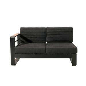 English Elm Christopher Knight Home® - Giovanna Black Left-Arm Loveseat with Teak-Tone Armrest, Quilted Grey Cushions & Rustproof Aluminum Frame WF532454BLK