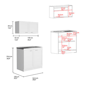 English Elm Zurich Two-Shelf Cabinet Set with Stainless Steel Sink and Faucet Hole, Durable Particleboard Construction White 42.1 L x 23.2 W x 7.1 H B200S00190
