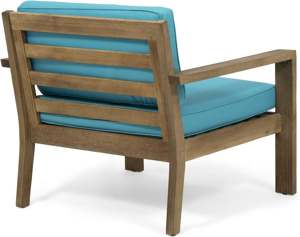 English Elm Christopher Knight Home® - Outdoor Acacia Wood Club Chairs Set of 2 with Wire-Brushed Finish, Teal Water-Resistant Cushions, Slat Paneling 63663.00BRNF-L-2_63663.00TS-2
