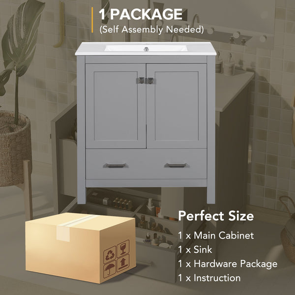 English Elm 30" Gray Bathroom Vanity with Undermount Sink, Solid Wood Frame, Soft-Closing Doors & Drawer Organizer, Spacious Storage, Transitional Design WF324043AAE