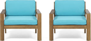 English Elm Christopher Knight Home® - SANTA club chair set with wire-brushed wood finish, slat paneling and water-resistant cushions, stylish lounging Teak 63663.00F-2_63663.00TS-2