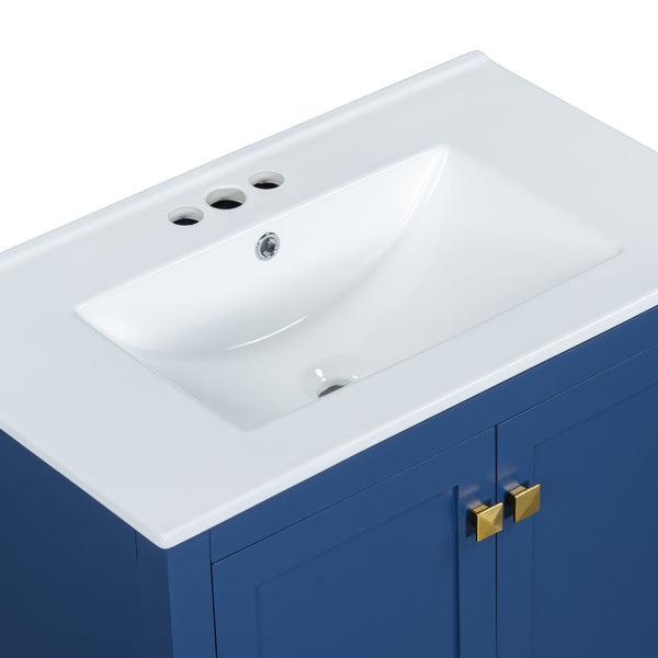 English Elm 30" Blue Bathroom Vanity - Solid Wood 30"W Transitional Undermount Sink Cabinet with Soft-Close Doors, Drawer Storage, Waterproof Finish WF324043AAC