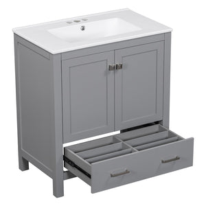 English Elm 30" Gray Bathroom Vanity with Undermount Sink, Solid Wood Frame, Soft-Closing Doors & Drawer Organizer, Spacious Storage, Transitional Design WF324043AAE
