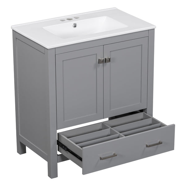 English Elm 30" Gray Bathroom Vanity with Undermount Sink, Solid Wood Frame, Soft-Closing Doors & Drawer Organizer, Spacious Storage, Transitional Design WF324043AAE