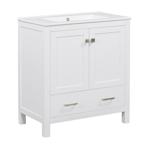 English Elm Modern 48 Inch Freestanding Bathroom Vanity Dual Ceramic Sinks Soft Close Gold Handles White N729P000001K