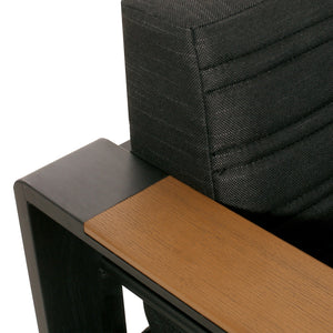 English Elm Christopher Knight Home® - Giovanna Black Left-Arm Loveseat with Teak-Tone Armrest, Quilted Grey Cushions & Rustproof Aluminum Frame WF532454BLK