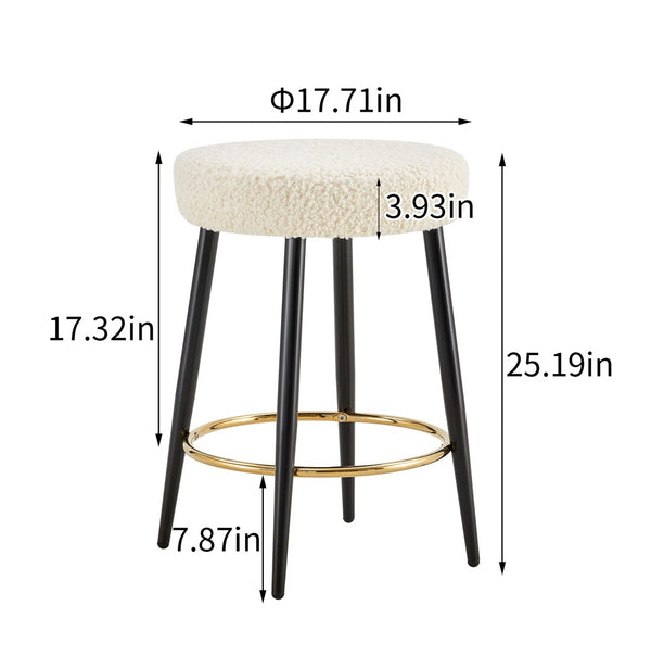 English Elm Counter Height Stools Set of 2 Faux Leather Seats Matte Steel Legs Gold Footrest Antique White W370P149790