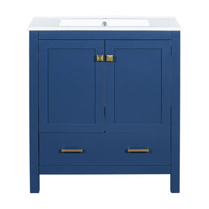 English Elm 30" Blue Bathroom Vanity - Solid Wood 30"W Transitional Undermount Sink Cabinet with Soft-Close Doors, Drawer Storage, Waterproof Finish WF324043AAC