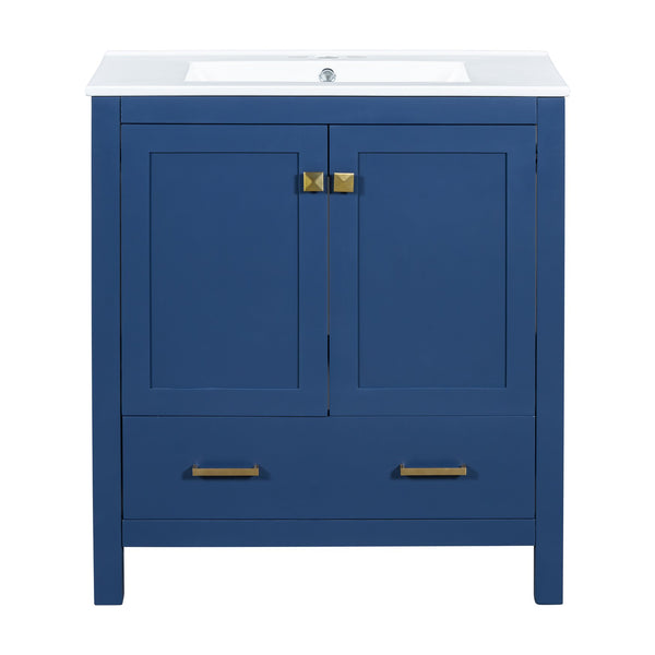 English Elm 30" Blue Bathroom Vanity - Solid Wood 30"W Transitional Undermount Sink Cabinet with Soft-Close Doors, Drawer Storage, Waterproof Finish WF324043AAC