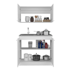 English Elm Zurich Two-Shelf Cabinet Set with Stainless Steel Sink and Faucet Hole, Durable Particleboard Construction White 42.1 L x 23.2 W x 7.1 H B200S00190