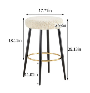 English Elm Counter Height Stools Set of 2 Faux Leather Seats Matte Steel Legs Gold Footrest Antique White W370P149776