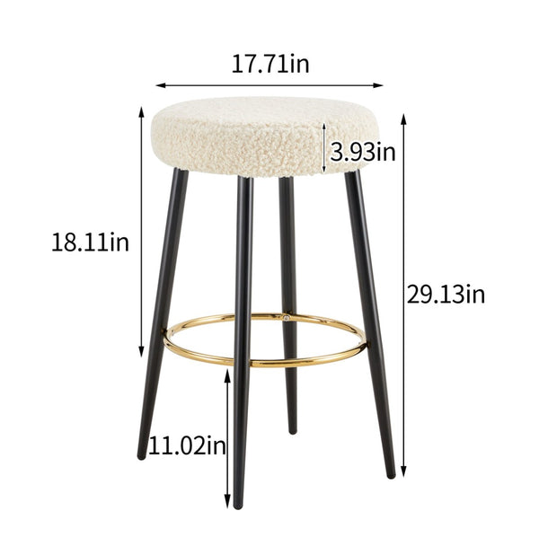English Elm Counter Height Stools Set of 2 Faux Leather Seats Matte Steel Legs Gold Footrest Antique White W370P149776