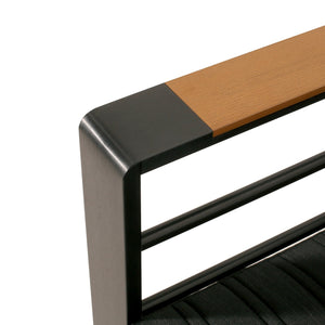 English Elm Christopher Knight Home® - Giovanna Black Left-Arm Loveseat with Teak-Tone Armrest, Quilted Grey Cushions & Rustproof Aluminum Frame WF532454BLK