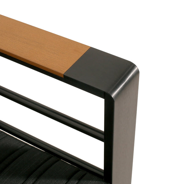 English Elm Christopher Knight Home® - Giovanna Black V-Shape Right-Arm Loveseat with Teak Accent, Quilted Grey Cushions, Weatherproof Aluminum WF532453BLK