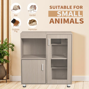 English Elm Guinea Pig Solid Wood Habitat with Acrylic View Panel and Built in Storage Cabinet Wood W1850P168633