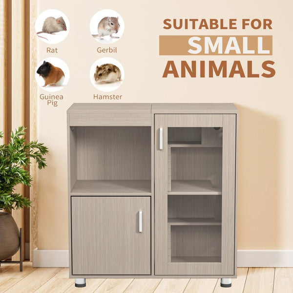 English Elm Guinea Pig Solid Wood Habitat with Acrylic View Panel and Built in Storage Cabinet Wood W1850P168633