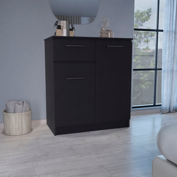 English Elm Idaho Space-Saving Dresser with Drawer and Dual Door Cabinets, Elegant Handles, Easy-Clean Finish Black 40.6 L x 24.8 W x 3.9 H B200S00171