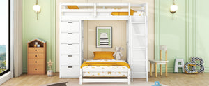 English Elm Twin Over Kids Bunk Bed with Led Lighting Usb Ports Desk and Gray Finish LT001218AAK
