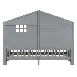 English Elm Twin House Bed Frame with Led Roof Glow Built-in Shelves and Window Cutout Detail LP000522AAE-1