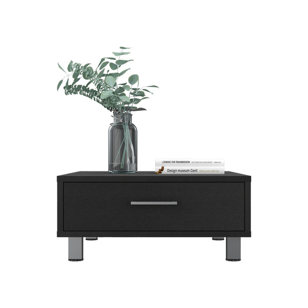 English Elm Coffee Coffee Table with Drawer and Metal Legs, Compact 23.6" Top, Black Particleboard Design B097132903