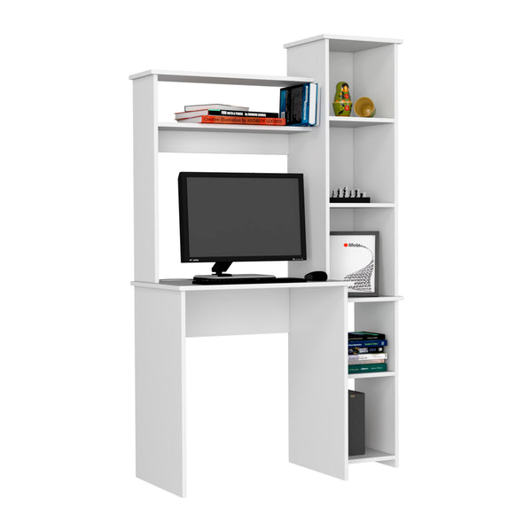 English Elm Desk, Space-Saving Home Office Workstation with Hutch and Five Open Shelves for Books & Tech White 42.91 L x 32.28 W x 5.91 H B097132897