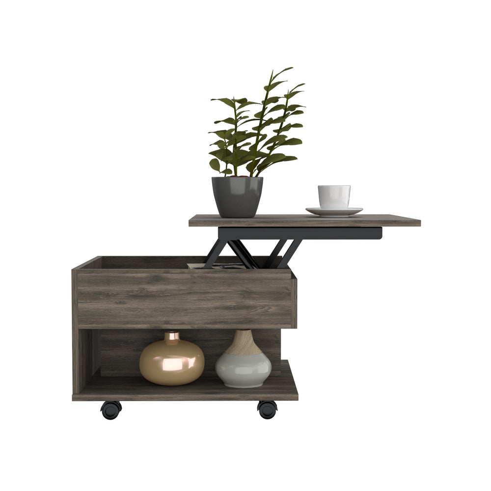 English Elm Lift Top Coffee Table With Casters, Concealed Storage & Open Shelf For Stylish Small Space Solutions B097132910
