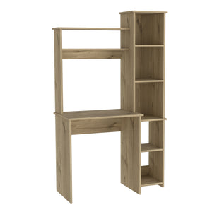 English Elm Desk, Space-Saving Home Office Workstation with Hutch and Five Open Shelves for Books & Tech Beige 42.91 L x 32.28 W x 5.91 H B097132895