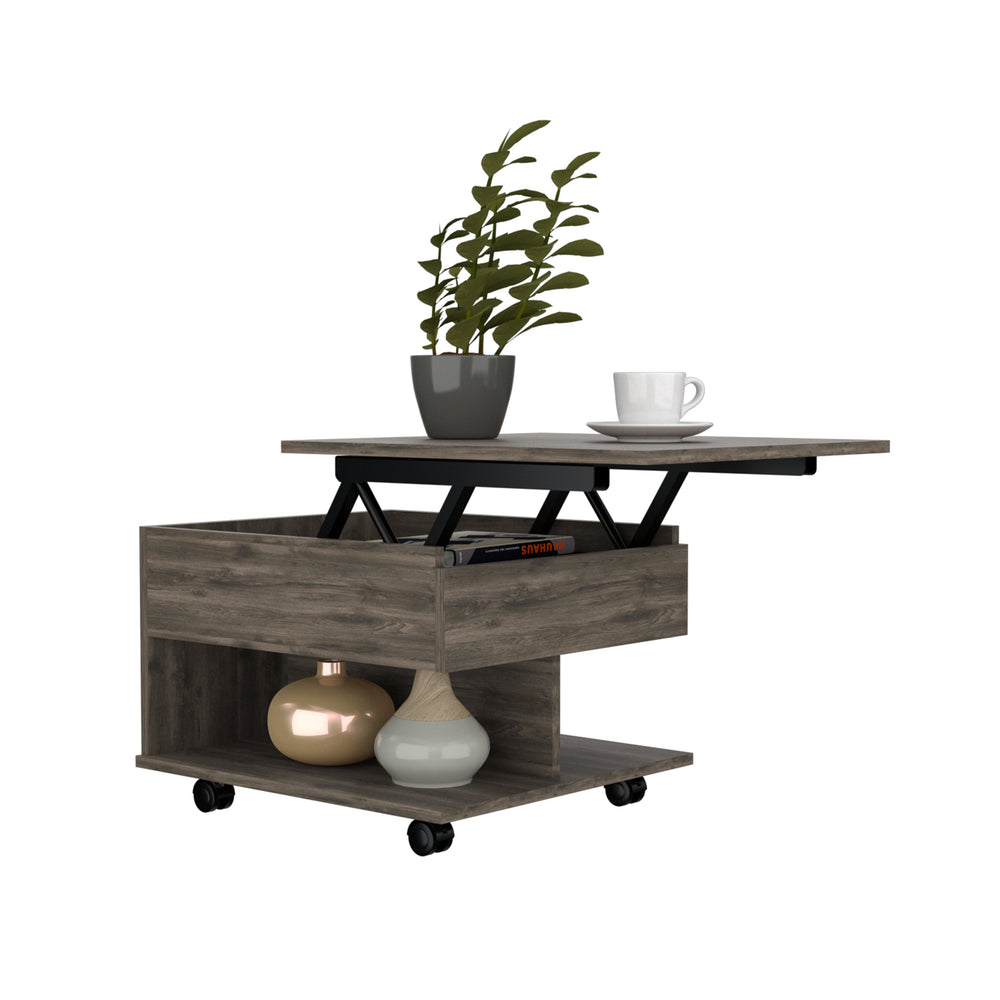 English Elm Lift Top Coffee Table With Casters, Concealed Storage & Open Shelf For Stylish Small Space Solutions B097132910