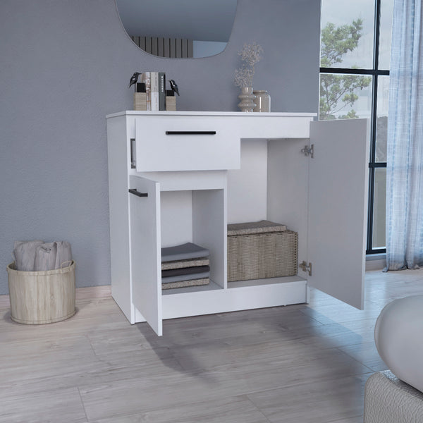 English Elm Idaho Space-Saving Dresser with Drawer and Dual Door Cabinets, Elegant Handles, Easy-Clean Finish White 40.6 L x 24.8 W x 3.9 H B200S00170