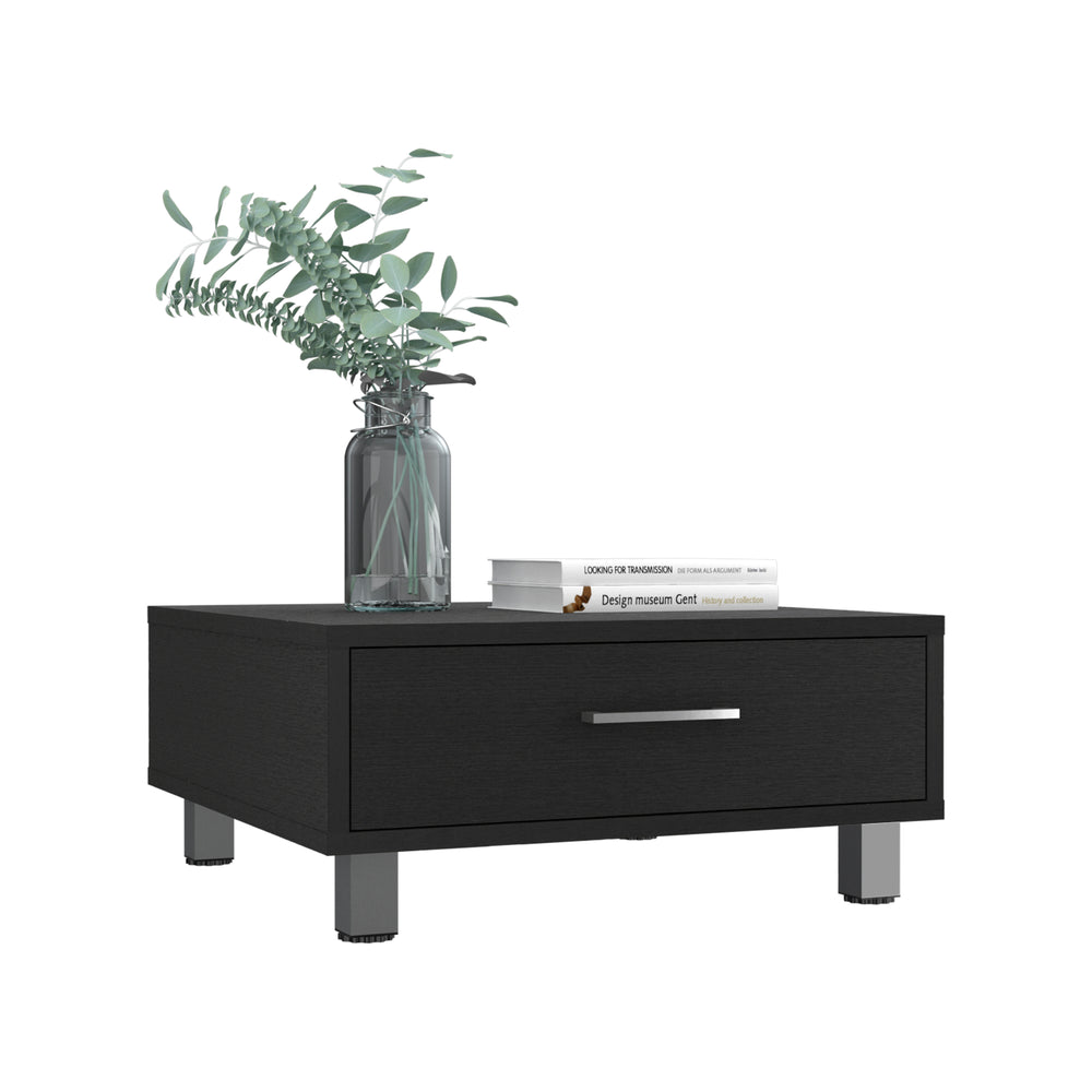English Elm Coffee Coffee Table with Drawer and Metal Legs, Compact 23.6" Top, Black Particleboard Design B097132903