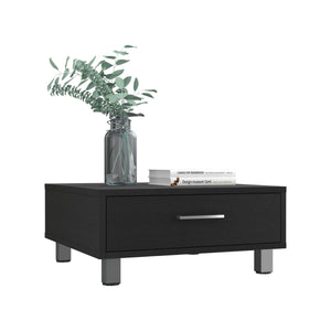 English Elm Coffee Coffee Table with Drawer and Metal Legs, Compact 23.6" Top, Black Particleboard Design B097132903