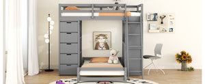 English Elm Twin Over Kids Bunk Bed with Led Lighting Usb Ports Desk and Gray Finish LT001218AAE