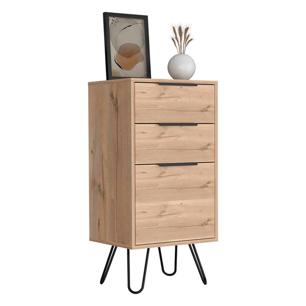 English Elm Light Mid-Century Dresser 35"H with Three Spacious Drawers, Hairpin Legs and Durable Top Finish Beige 31.1 L x 19.29 W x 7.48 H B097132922
