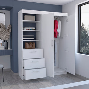 English Elm Kenya Armoire with Double Doors, Three Drawers & 3-Tier Shelves for Organized Bedroom Storage White 75.2 L x 22.8 W x 4.3 H B070S00166