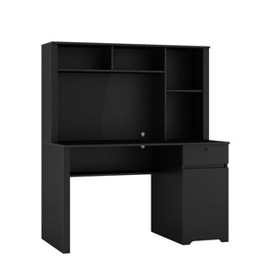 English Elm Computer Desk with Hutch & Bookshelf Black MDF, Lockable Drawer, Monitor Stand, 3 AC & 2 USB Ports, Spacious Workstation W1321P289999