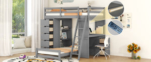 English Elm Twin Over Kids Bunk Bed with Led Lighting Usb Ports Desk and Gray Finish LT001218AAE