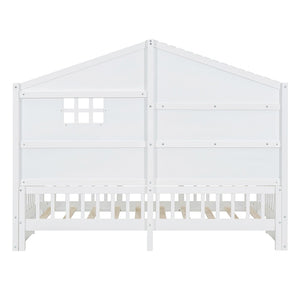 English Elm Twin House Bed Frame with Led Roof Glow Built-in Shelves and Window Cutout Detail LP000522AAK-1