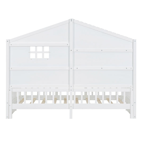 English Elm Twin House Bed Frame with Led Roof Glow Built-in Shelves and Window Cutout Detail LP000522AAK-1
