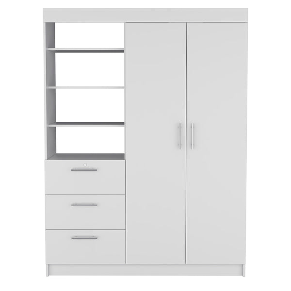 English Elm Kenya Armoire with Double Doors, Three Drawers & 3-Tier Shelves for Organized Bedroom Storage White 75.2 L x 22.8 W x 4.3 H B070S00166