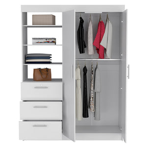 English Elm Kenya Armoire with Double Doors, Three Drawers & 3-Tier Shelves for Organized Bedroom Storage White 75.2 L x 22.8 W x 4.3 H B070S00166
