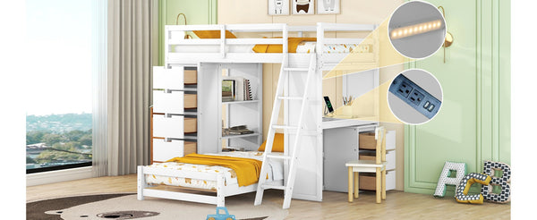 English Elm Twin Over Kids Bunk Bed with Led Lighting Usb Ports Desk and Gray Finish LT001218AAK