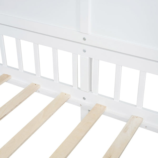 English Elm Twin House Bed Frame with Led Roof Glow Built-in Shelves and Window Cutout Detail LP000522AAK-1