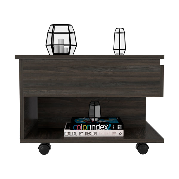 English Elm Lift Top Coffee Table On Casters With Hidden Storage & Stylish Carbon Espresso Finish For Versatile Use B097132909