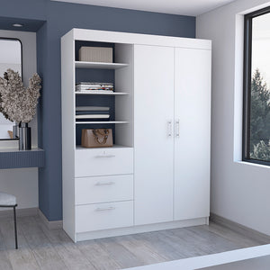 English Elm Kenya Armoire with Double Doors, Three Drawers & 3-Tier Shelves for Organized Bedroom Storage White 75.2 L x 22.8 W x 4.3 H B070S00166
