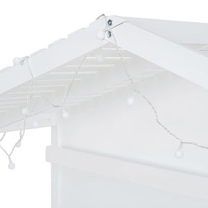 English Elm Twin House Bed Frame with Led Roof Glow Built-in Shelves and Window Cutout Detail LP000522AAK-1