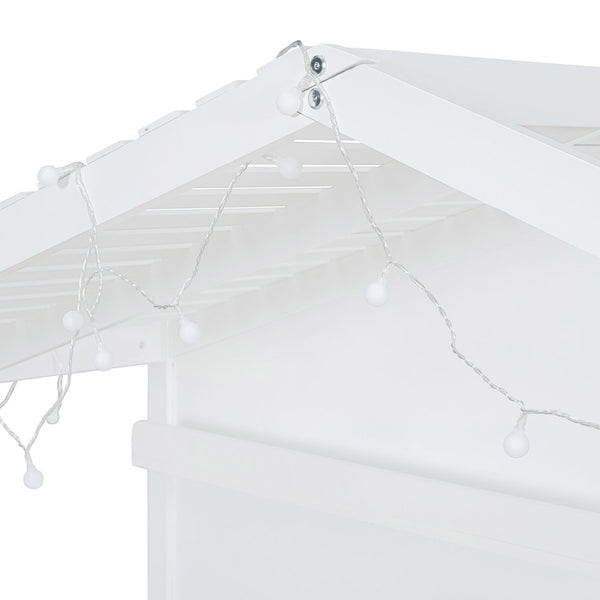 English Elm Twin House Bed Frame with Led Roof Glow Built-in Shelves and Window Cutout Detail LP000522AAK-1