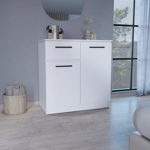 English Elm Idaho Compact Dresser with Dual Cabinet Doors and Single Drawer for Versatile Bedroom Storage Solution White 40.6 L x 24.8 W x 3.9 H B070S00170
